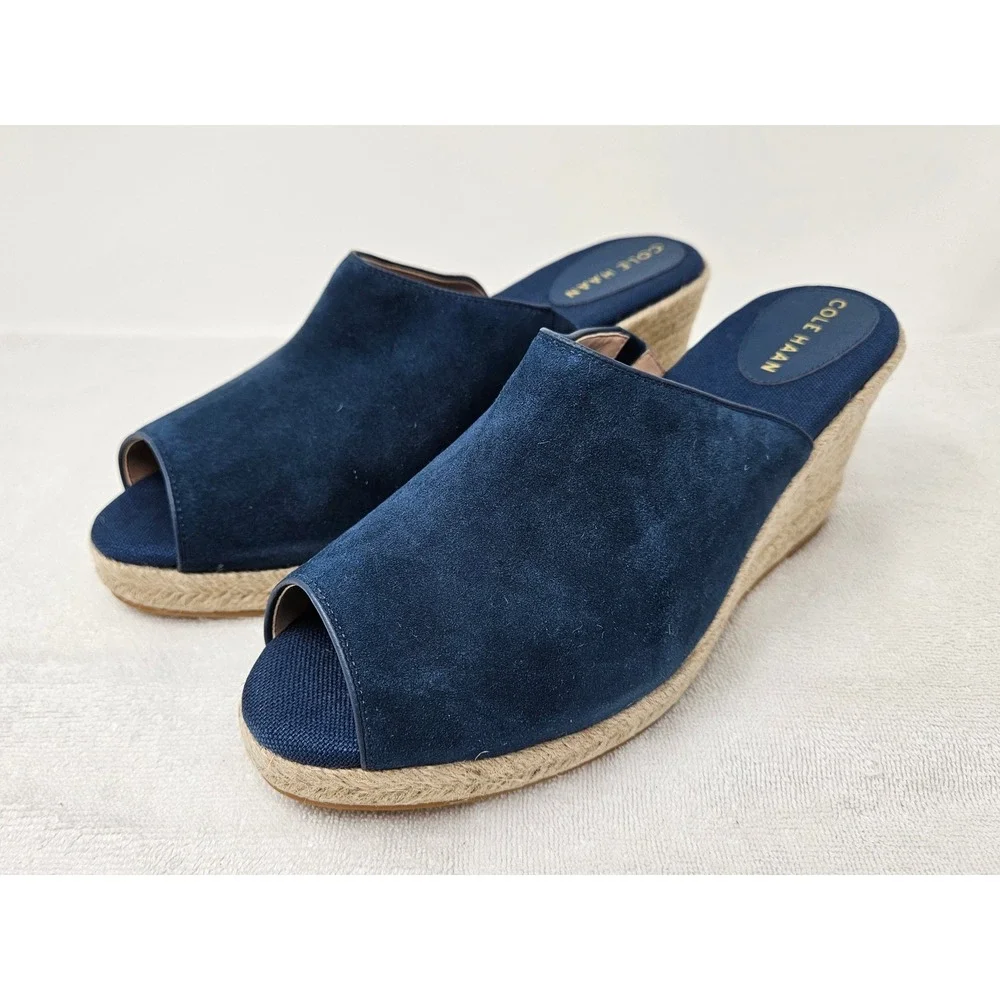 Cole Haan Southcrest Mule Blue Suede Espadrille Women's 11B Sandals W31551 NEW
